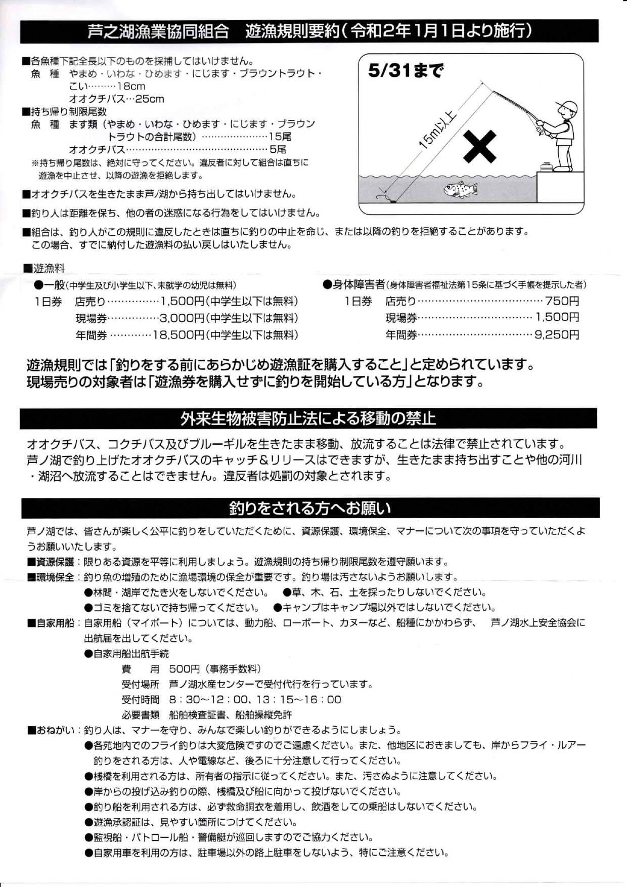 芦ノ湖遊漁規則2020